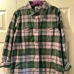 Women’s Carhartt Flannel Shirt Size Large 12-14 Purple/Black/Green Plaid